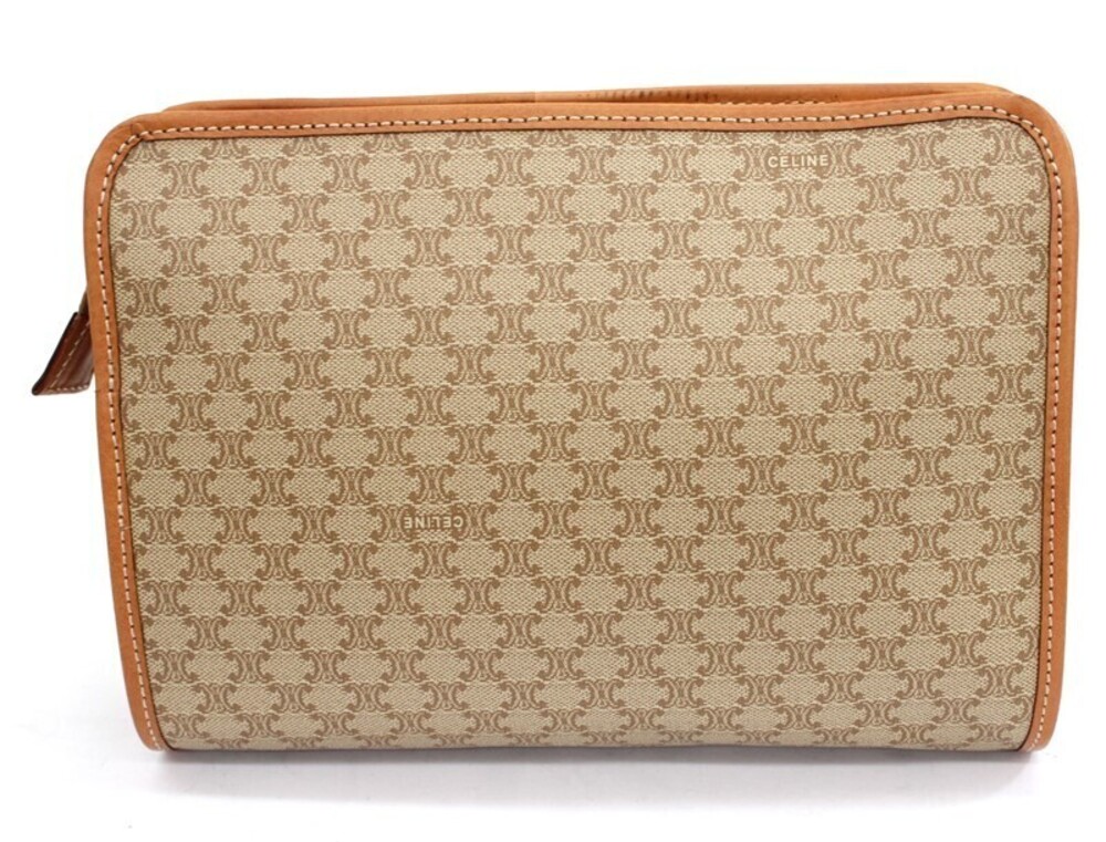 Celine Clutch Shoulder Macadam Beige Bag Leather Tan